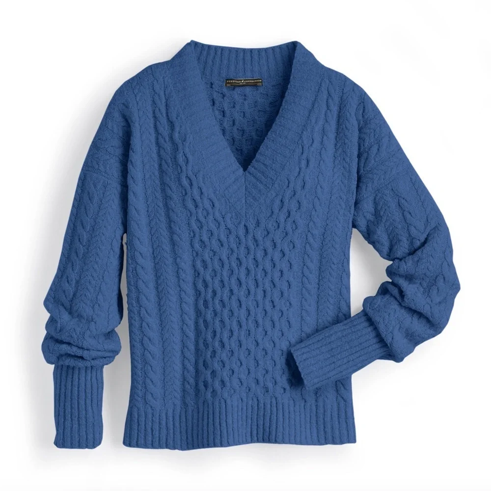 Peruvian Connection Cumberland Pullover Sweater, Azure Blue